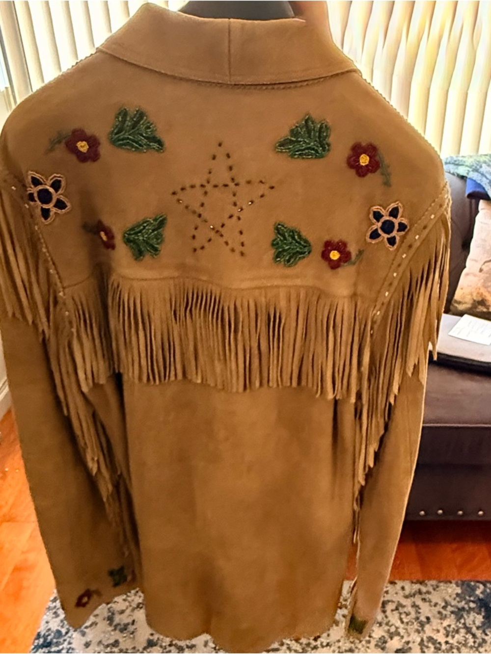 Ralph Lauren Tan Suede Fringe Jacket with hand beaded Accents - Picture 2 of 4